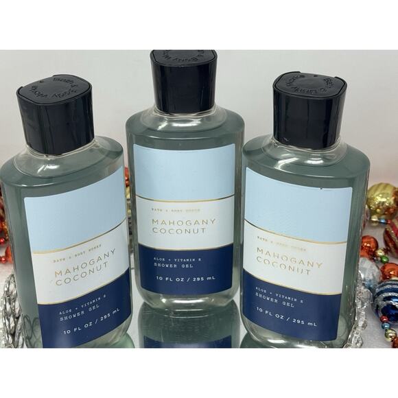 3 Pcs Set Bath & Body Works Mahogany Coconut Aloe + Vitamin E Shower Gel New - Picture 2 of 4